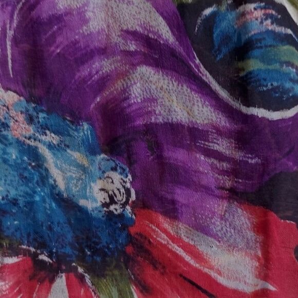 Vtg long floral sheer pattern chiffon scarf - Picture 6 of 6